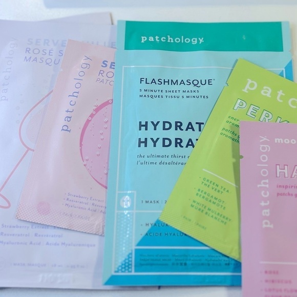 Face Sheet Masks and Eye Gels with pink/green glitter bag - by Patchology - Picture 3 of 7